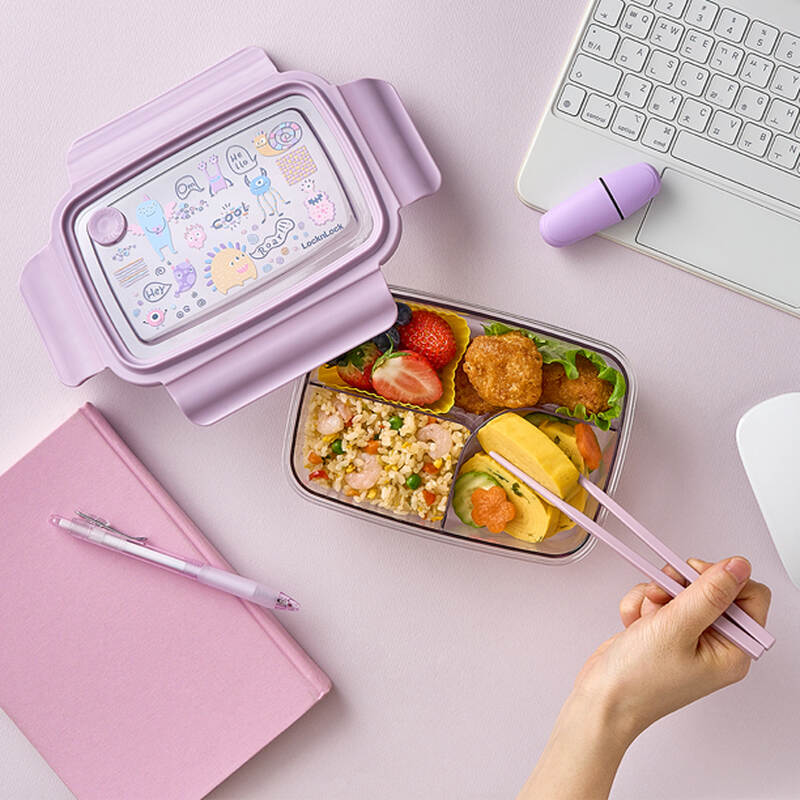 LocknLock Transparent 3-Compartment Plastic Lunch Box, 750ml -LCB501, 1L - LCB502, 2 colors (Purple, Blue) image number null